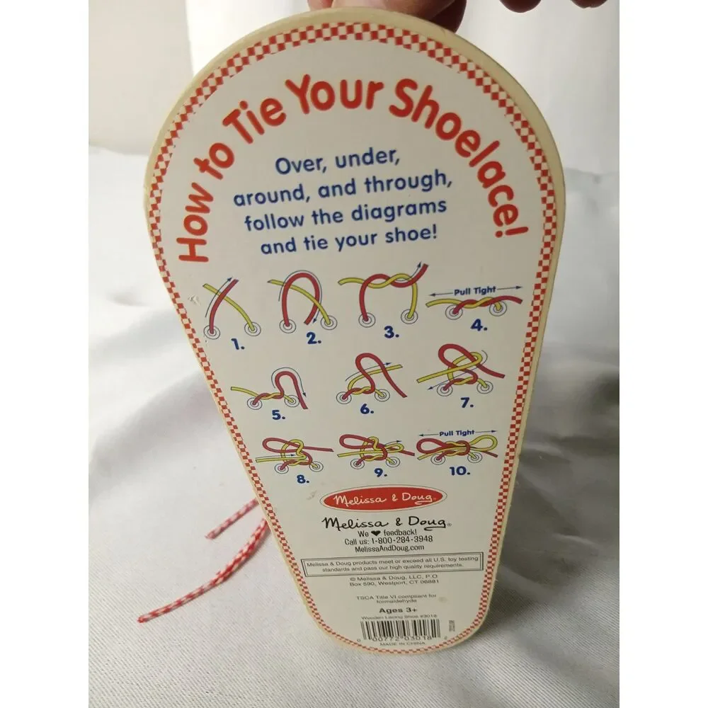 Melissa & Doug Wooden Lacing Sneaker Shoe Learning Toy Fine Motor Skills